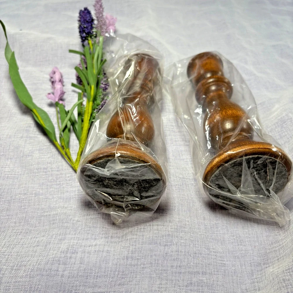 Vintage (NIB) Solid Brass and Spun Wood Candlestick Holder 7” Set of 2 Rustic